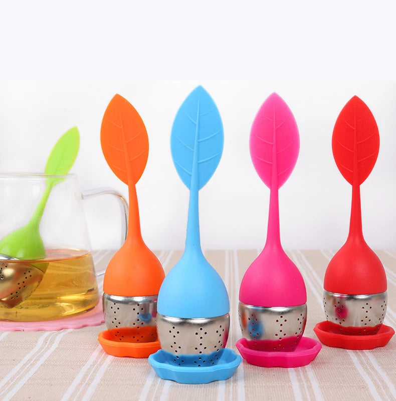 Wholesale Safety Silicone Leaf Shape Handle Stainless Steel Tea Infuser Strainer