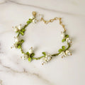 Fashion Bracelet Jewelry Painted Alloy Half Hole Pearl Valley Lily Leaves Bracelet for Women Charms Bracelet Jewelry
