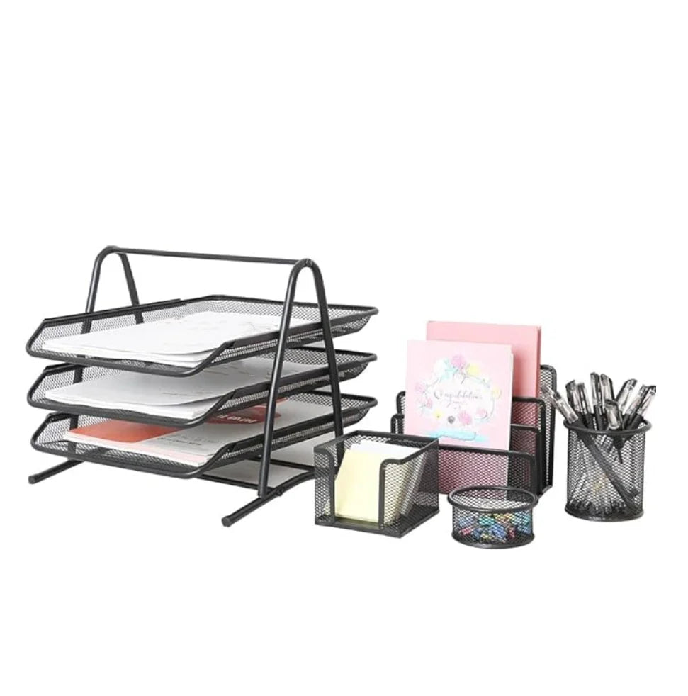 New Design Office and School Wire Metal Steel Mesh Desktop Table Desk Supply Caddy  Storage Organizer Set