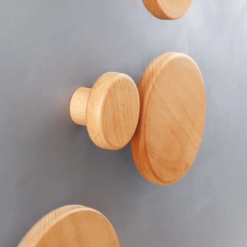 Modern Circle Adhesive Kids Perforated Wall Shelf Mounted Hat Towel Hanger Mail Key Holder Wooden Wall Hook Multifunction