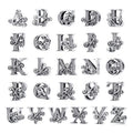 925 Sterling Silver Letter Vintage a to Z 26 Letter Charms Openwork CZ Alphabet Beads Fit Charm Bracelet BSC030