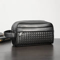 Fashion Business PU Leather Clutch Hand Bag Real Woven PU Leather Toiletry Bag for Men