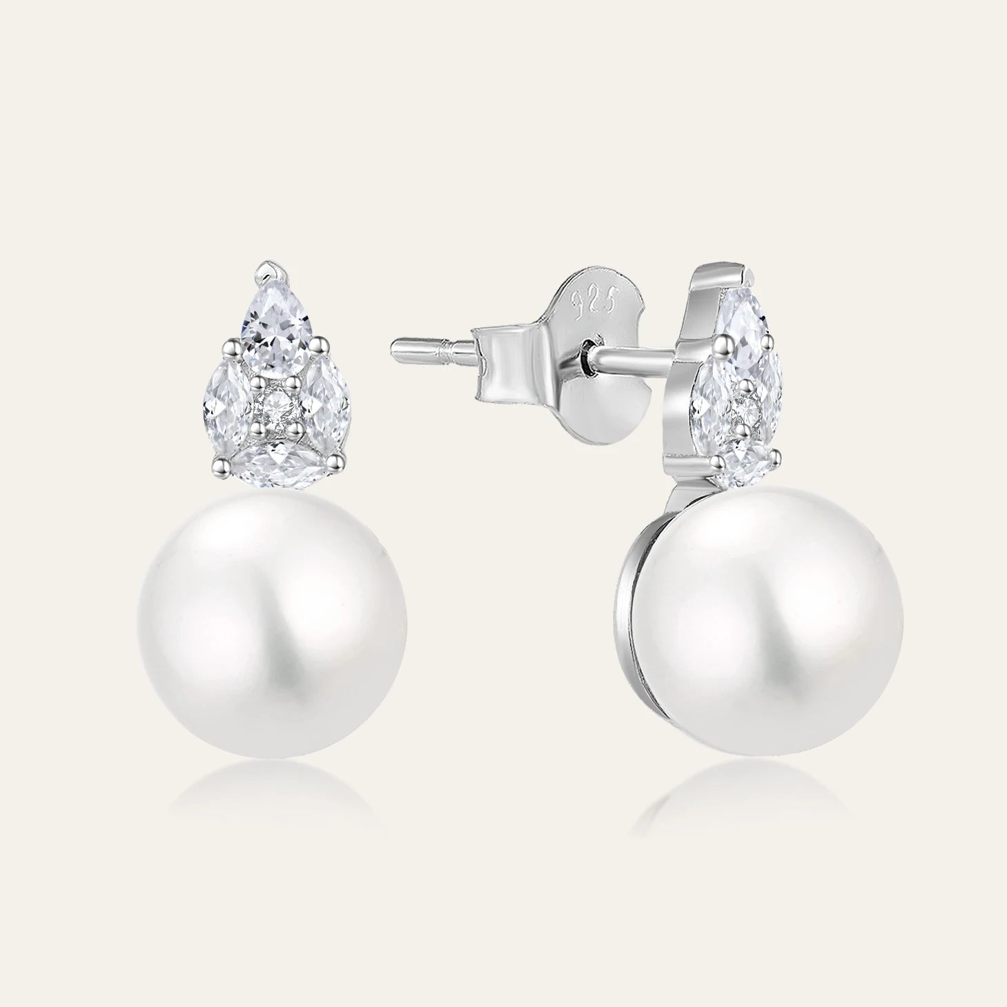 925 Sterling Silver Pear Shape Zircon Freshwater Pearl Stud Earrings For Women Girls Fashion Jewelry