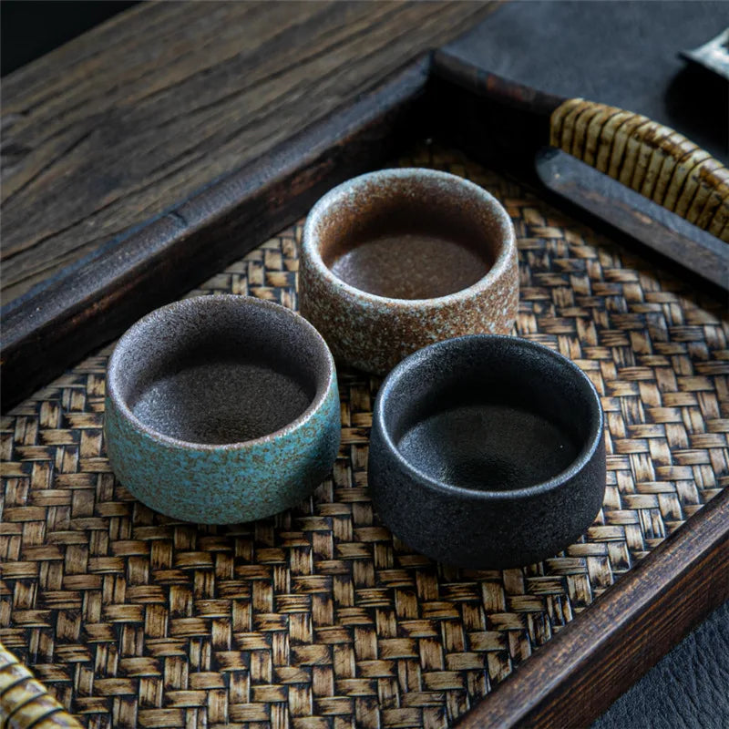 Handmade Stoneware Shadow Tea Cup Ceramic Kung Fu Teacup Coarse Pottery Tea Bowl