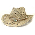 Hot Selling Summer Hand Made Seagrass Natural Straw Western Cowboy Hat Beach Sun Hat with Beads Stone Shells Design