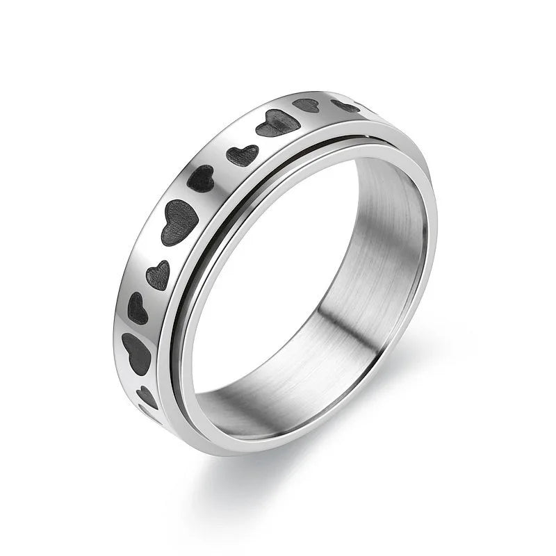 Rotatable Stainless Steel Ring Star Moon Heart Stress Relieving Rings Anxiety Fidget Spinner Ring for Women Men Jewelry