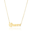 Women Fashion Stainless Steel Old English Font Initial Letter Queen Pendant Necklace Jewelry