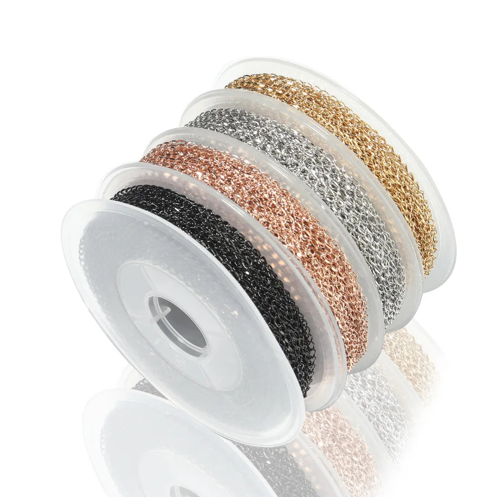5yard/roll 1.5mm 2mm Stainless Steel Silver Gold Side Twist Chains Bulk Roll Fashion Jewelry Body Chain for Men Necklace