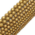 Kuoyu F01080 Natural 2/3/4/6/8/10MM Circle Shape Faceted Dull Polish Matte Gold Plated Hematite Stone Beads for Jewelry Making