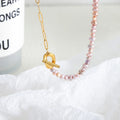 Luxury Stainless Steel 18k Gold Plated Half Paper Clip Chain Half Freshwater Pearl Bead Necklace Collier En Acier Inoxydable