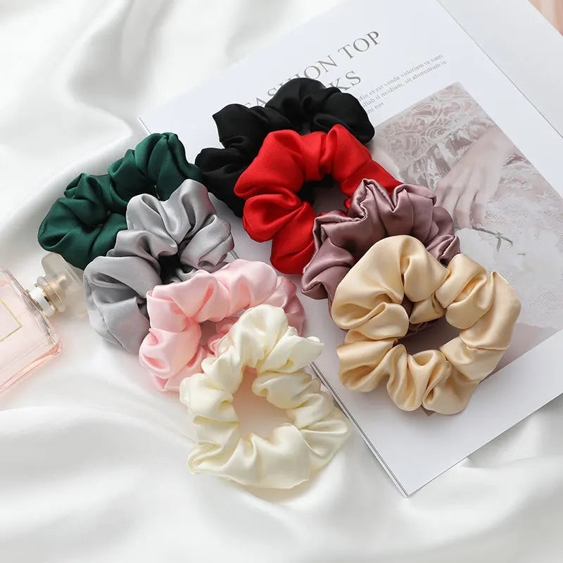 Hot Sweet Girl Tie Silk Satin Scrunchy Band Hair Accessories Elastic Scrunchies 17 Colors