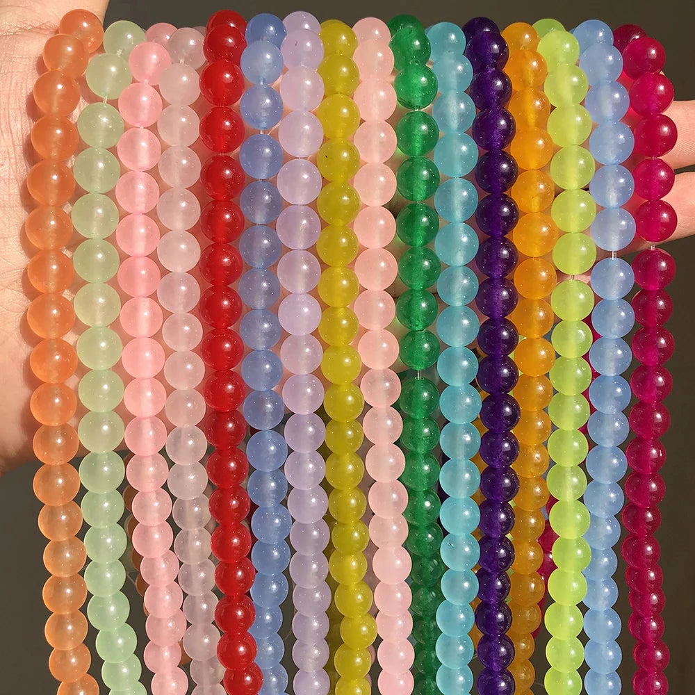 Wholesale DIY Bracelet Jewelry Making Supplies Round Jades Chalcedony Stone Beads in Milk White Pink Blue Red Purple Colors