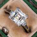 CAOSHI Luxury Jewelry Asscher Cut Cubic Zirconia Silver Plated 3 Stone Diamond Rings for Wedding Promise Zircon Rings for Women