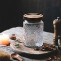 Unique Luxury 700ml 24oz Large Flower Carved Pattern Kitchen Food Glass Storage Containers Stash Jars With Acacia Wooden Lids