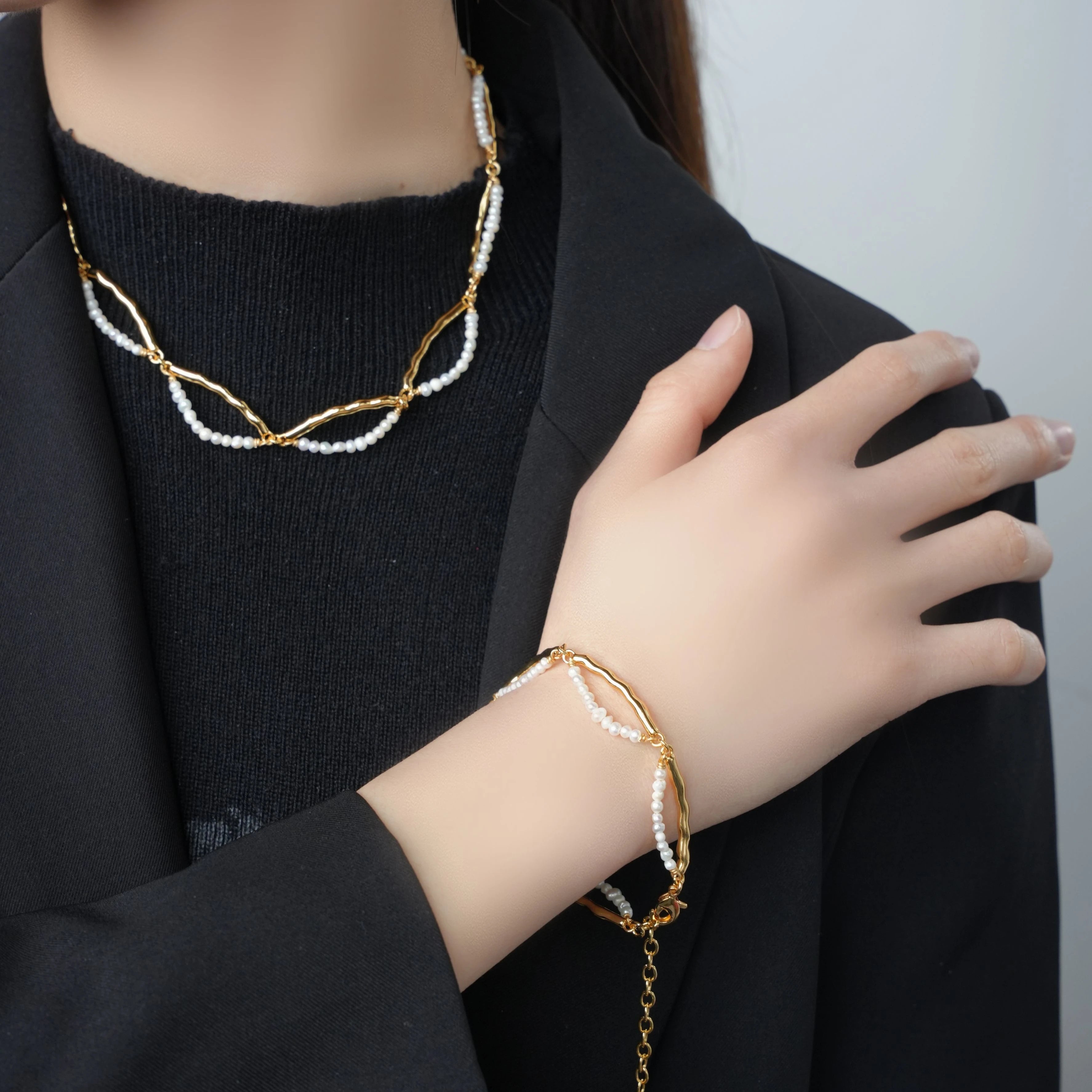 Light Luxury High Quality Real Gold Plated Brass Pearl Millet Bead Trendy Double Bracelet for Women Wedding Jewelry Third Party