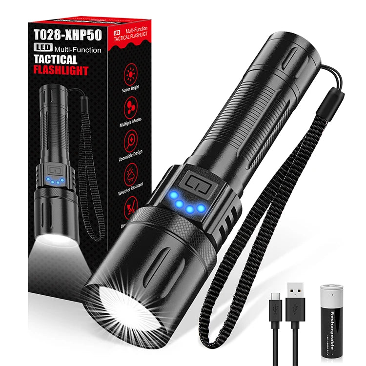 USB Rechargeable Flashlight High Power Camping Waterproof Zoom Tactical Flashlight USA Local Warehouse Delivery