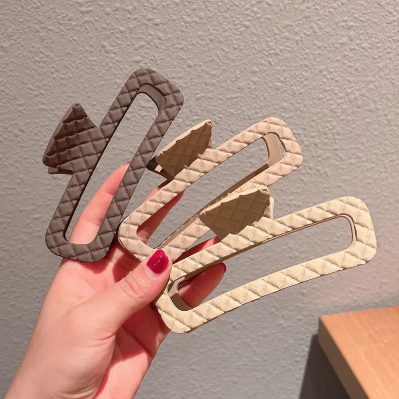 MIO Korean Large Claw Clips for Thick Hair Brown Black 13cm Rectangle Claw Clamp Matte Checkered Style Ponytail Holder Shower