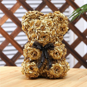 S02383 New Forever Roses Valentine Bear Valentines Day Gift Box Rose Bear Gold Color 25 cm Rose Teddy Bear for Mothers Day Gifts