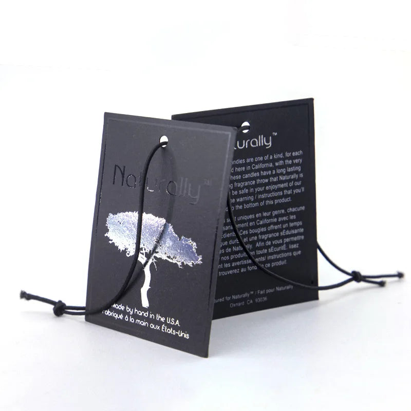 Brand Black Matt Lamination Dog Tags with Laser Foil Spot UV Logo for Clothing T-Shirts Bags Shoes