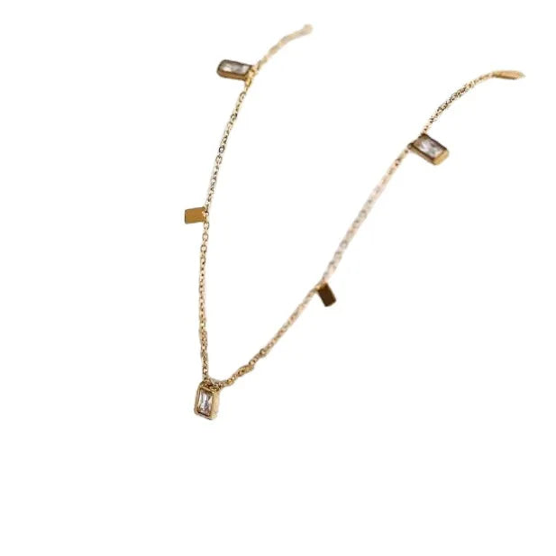 AA00097 New Luxury Design Stainless Steel Square Crystal Tassel Luxury Clavicle Chain Necklace Rhinestone Choker Necklaces
