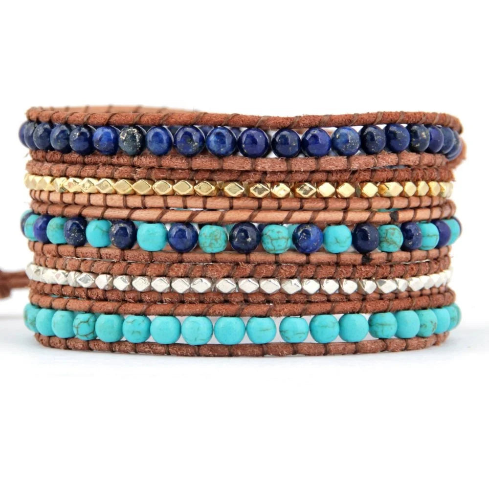 Handmade Metal Beads Wrap Bracelets with Real Stone Classic 5 Layers Christian Jewelry for Wedding or Gift Hot Sale