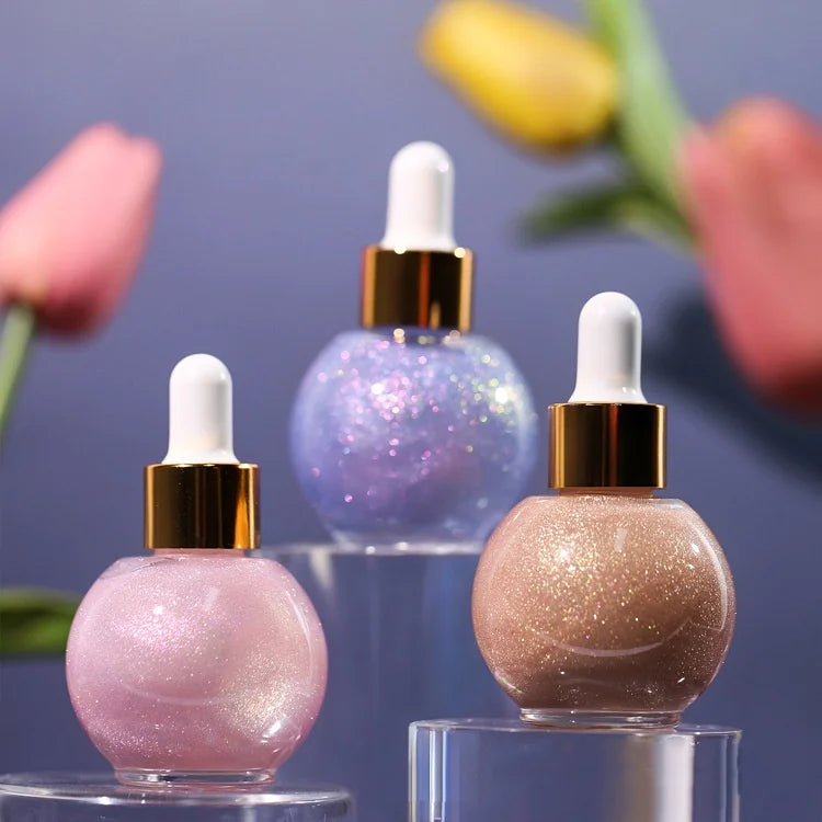 Diamond Highlight Oil Liquid Lotion Custom Logo Face Body Oil Glitter Chameleon Dropper Shimmer Liquid Highlighter