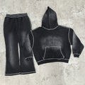US Free Tax  3D Embossed Vintage Jogging Set Zip up Acid Wash Tracksuit Sweat Suit Hoodie and Straight Leg Flared Sweatpants
