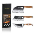 Hand Forged Butcher Knife Set with Wood Handle Including 7" Meat Cleaver 7" Serbian Chef Knife and 6.5" Viking Knife