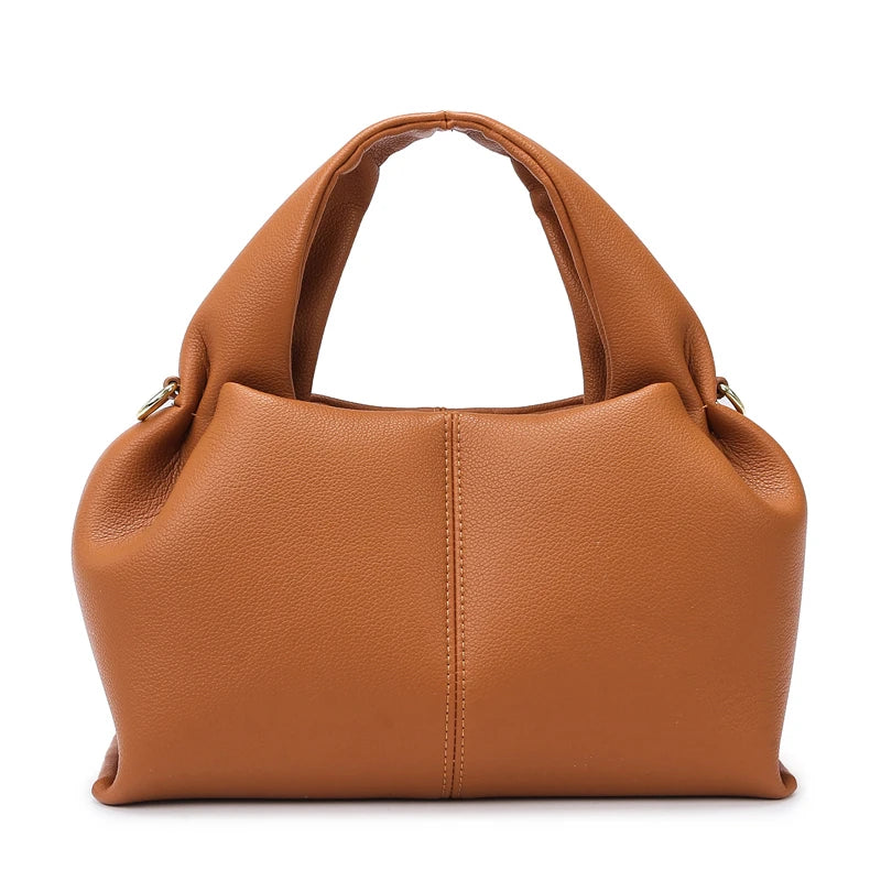 The New Fashionable and Versatile Cloud Niche Solid Color Soft Leather Portable Travel Tote Simple Women's Bag