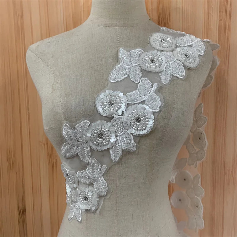 Beaded Sequin Trimming Embroidered 3D Flowers Appliques Accessories