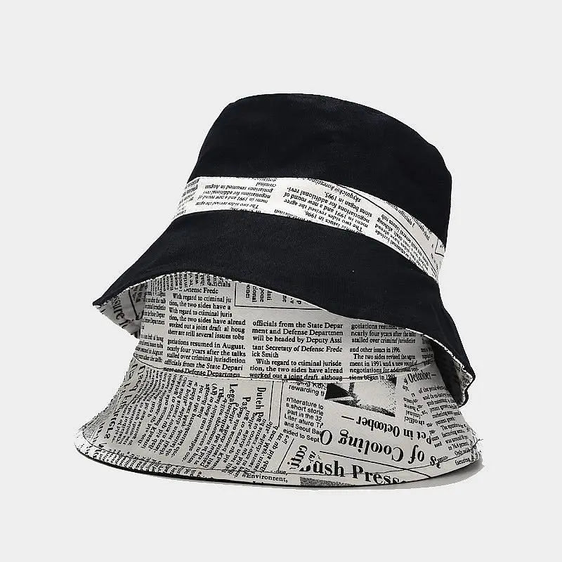 2025 Spring Summer New Reversible Fisherman Hat for Women Retro Casual Newspaper Print Design Outdoor Sunshade Bucket Hat