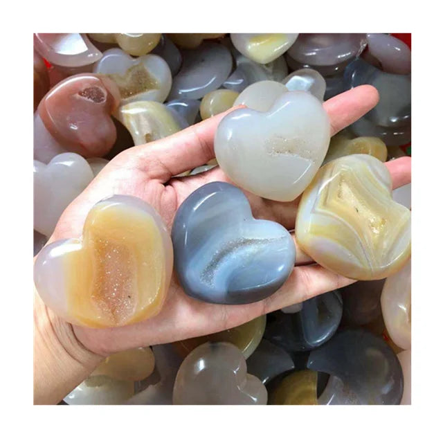 Natural Crystal Healing Crafts Druzy Agate Geode Heart Shaped Fengshui Stones For Home Decoration Gift