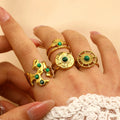 Stainless Steel Green Stone Irregular Rings for Women Trendy Ladies Finger Rings Accessories on Hand 2025 Female Fashion Jewelry