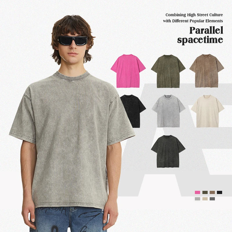 Factory Wholesale Promotion Price 100% Combed Cotton 260g American Street Advanced Acid Wash Blank T-shirt for Unisex