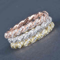 Huitan Exquisite Cross Twist Design Bling Cubic Zirconia Silver Plated Eternity Band Rings for Wedding Engagement CZ Rings Women