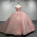 Jancember 7576 Pink Embroidery Off Shoulder Ball Gown Evening Party Dresses With Long Tail