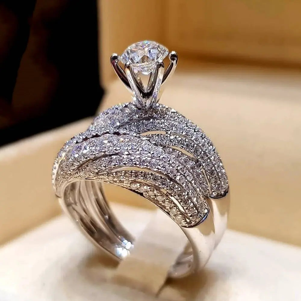 Wish New Hot Cheap Top Silver Wedding Couple Girls Women Zircone Diamond Engagement Ring