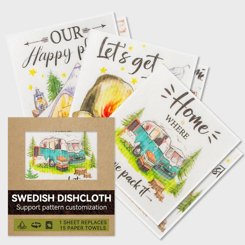 Custom Design Cotton Kitchen Swedish Dish Cloth Fruit Floral Animal Eco-friendly Swedish Dishcloth Biodegradable Sponge Cloths