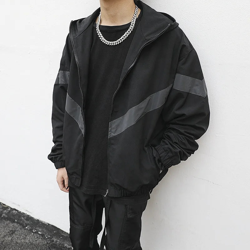 OEM Private Label Men Custom Stock Drop Shipping Reflected Nylon Track Jacket With Hood