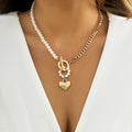 Vintage Pearl OT Buckle Splicing Personality Collarbone Collars European and American Simple Geometric Metal Necklace