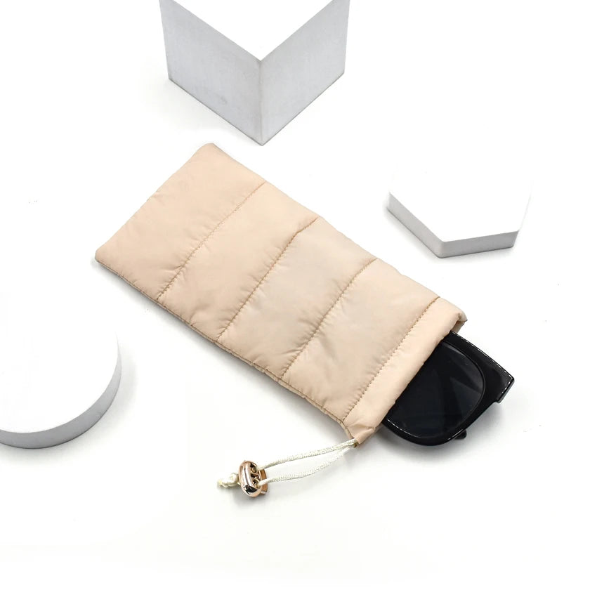 Beige Color Drawstring Down Feathers Eyeglasses Pouch Glasses Case