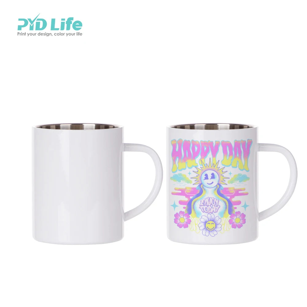 PYD Life Wholesale RTS 15 OZ 450 ML Silver White Sublimation Blanks Travel Camping Outdoor Stainless Steel Mugs
