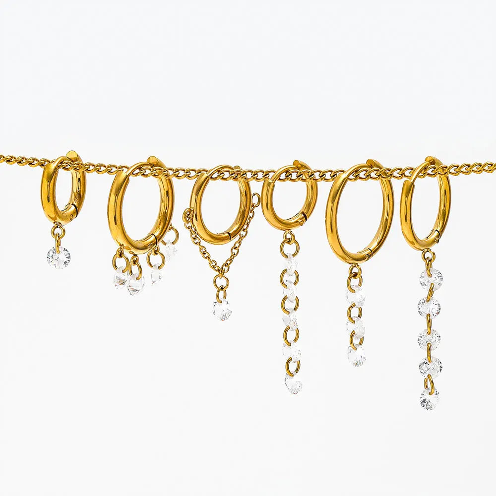 JOOLIM Cute Vintage 18K Gold Plated Huggie Earring Clear Zirconia Dangle High-End Stainless Steel for Parties