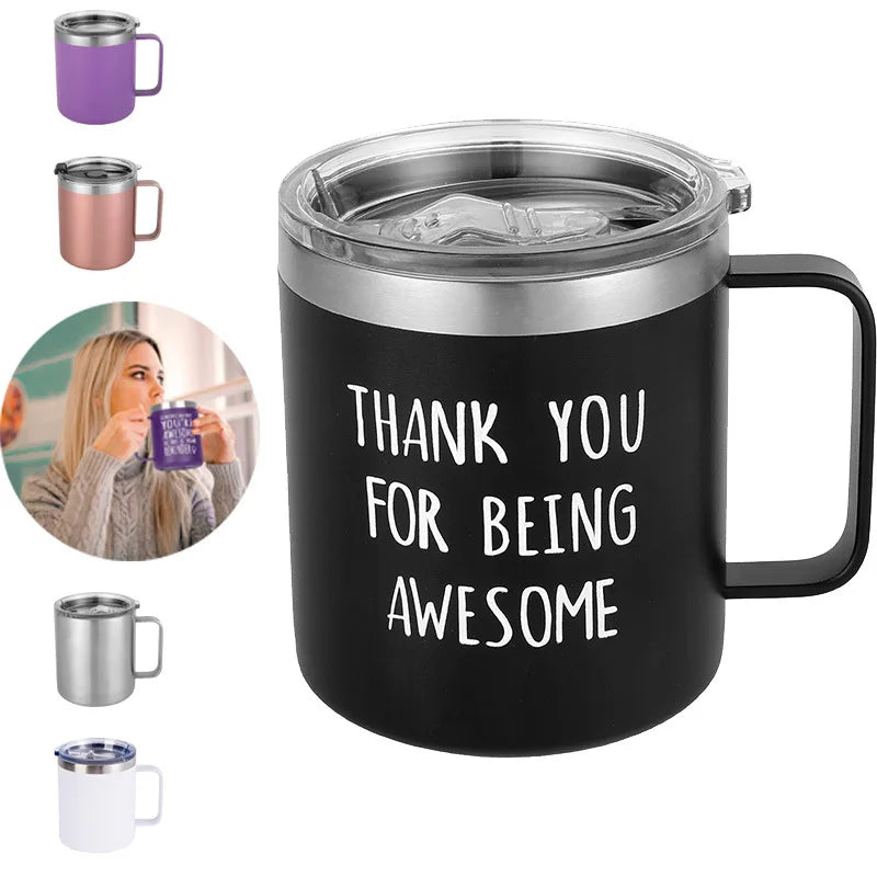 Madou 12 oz Double Wall Stainless Steel Tumbler Minimalist Handle Lid Powder Coated Coffee Mug for Camping Custom Logo Beer