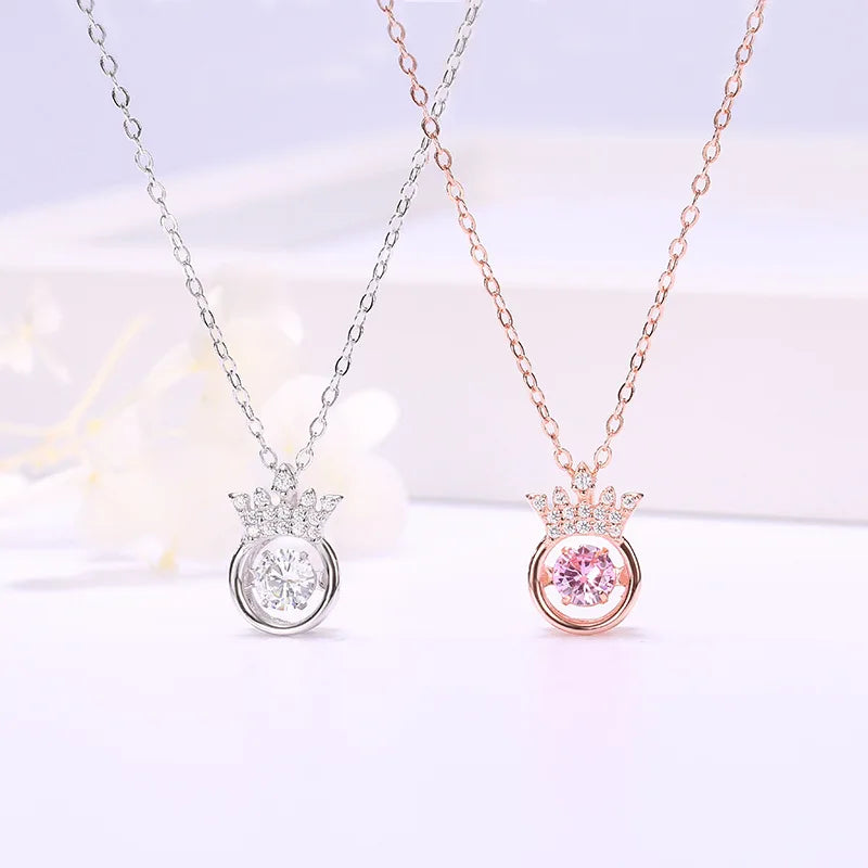 Wholesale Cute Heart Fashion S925 Silver Plated Pendant Necklaces Rhinestone Link Chain Anniversary