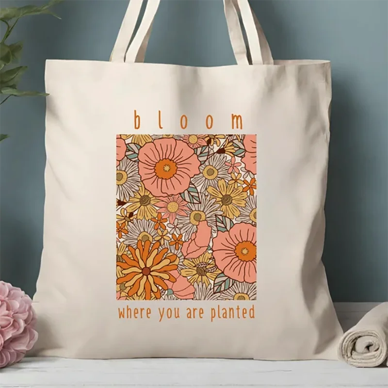 Vintage Floral Print Canvas Cosmetic Fashion Eco-Friendly Reusable Multi-Color Casual Daily Shopping Shoulder Bags