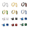 KRKC 2024 New Gold Plating Colorful Zircon Diamond Stud Earrings Set Sterling Silver Men Women Gemstone Birthstone Hoop Earrings