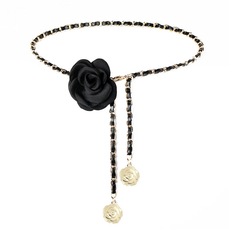 Camellia Female Waist Chain Flower Chain Belt Accessories for Suit Jeans & Dresses