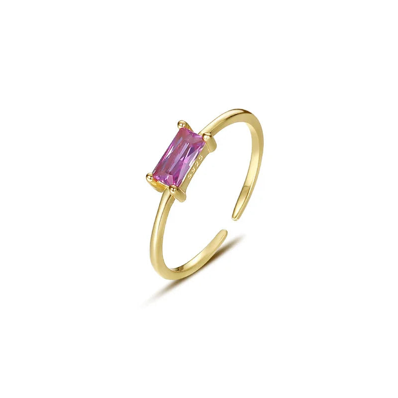 0.35 Micro Plating Gold Colorful Cubic Zirconia Adjustable Rings S925 Sterling Silver Rainbow Green Zircon Open Ring
