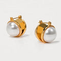 French Simple Vintage Brass 18k Gold Plated Double Sided Open Round Pearls Earrings